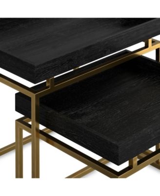 Macy Solid Mango Wood 2 Pc Nesting Table in Black, Gold