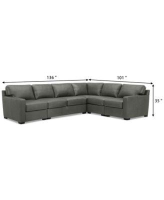 Radley 136"  5-Pc. Leather Square Corner L Shape Modular Sectional