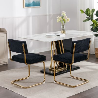 2 Modern Black Corduroy Dining Chairs