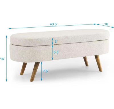  Ottoman Oval Storage Bench, Rubberwood Legs