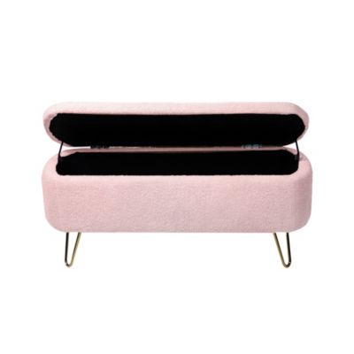 Pink Ottoman End Bench, Faux Fur & Gold