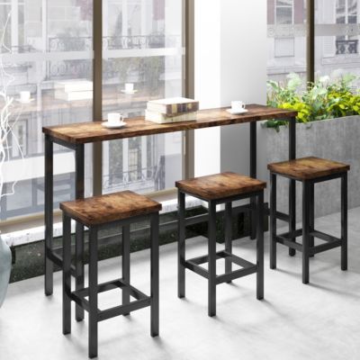 Counter Height Extra Long Dining Table Set With 3 Stools Pub Kitchen Set Side Table With Foot