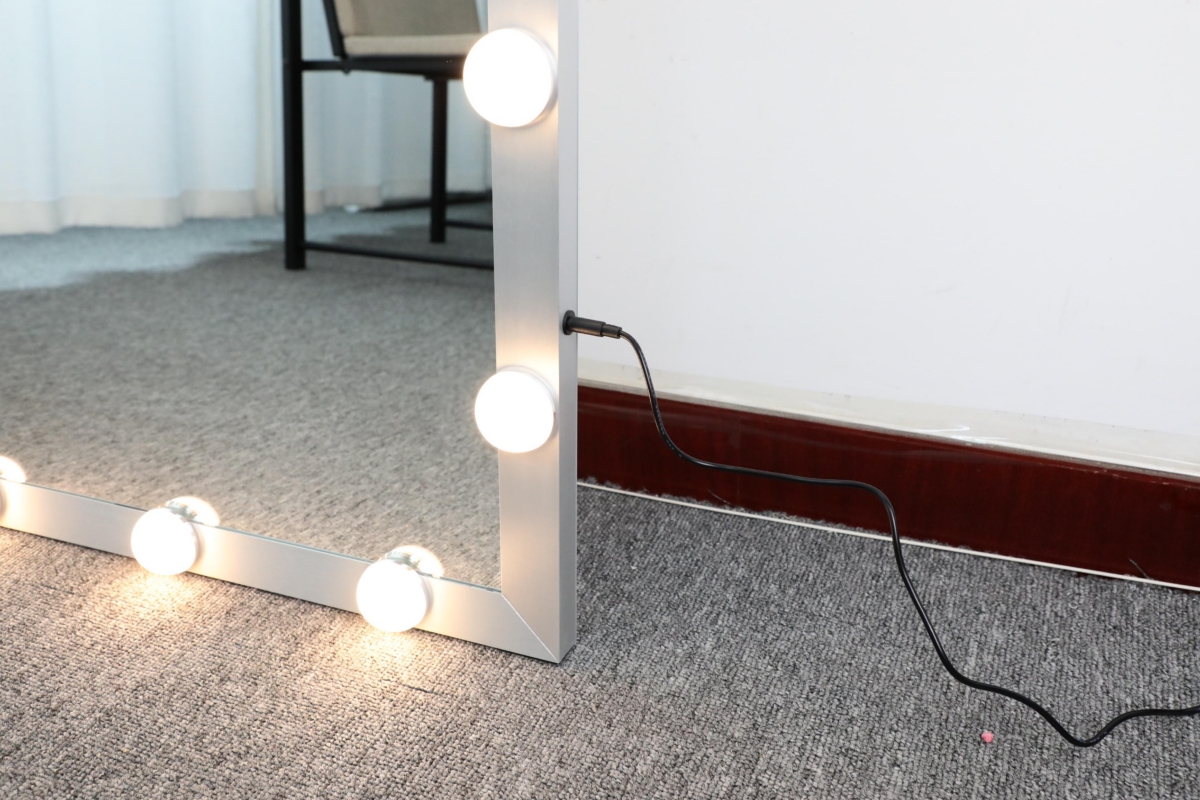 Streamdale Furniture Modern Wall Standing Bedroom Hotel Length Mirror With Led Bulbs Touch Control Whole Body