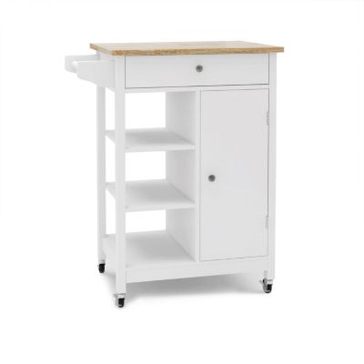 Kitchen Island Cart with Table Top and Rail