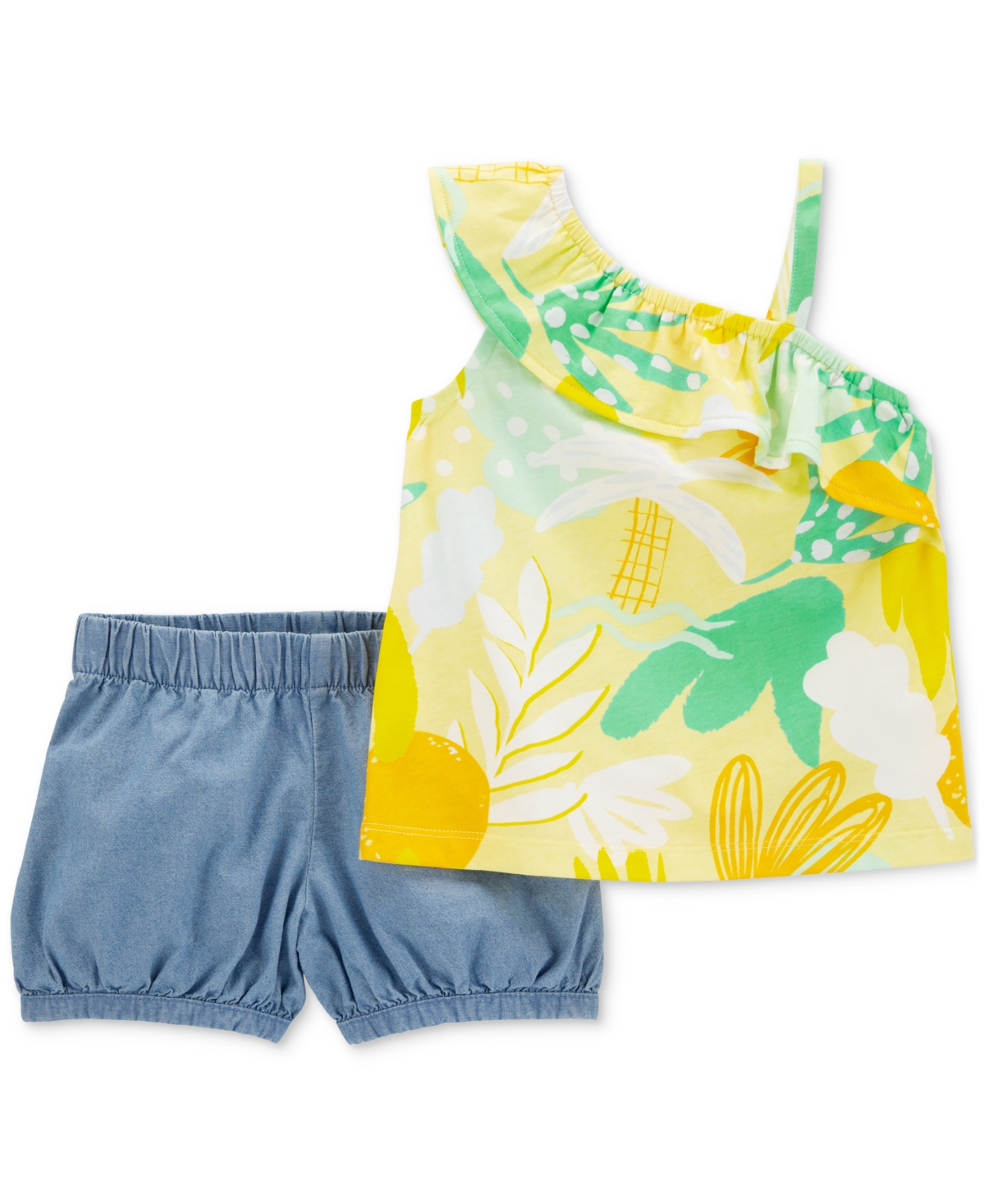 Shop Carter's Toddler Girls Floral Tank Top & Chambray Shorts, 2 Piece Set In Yellow Multi