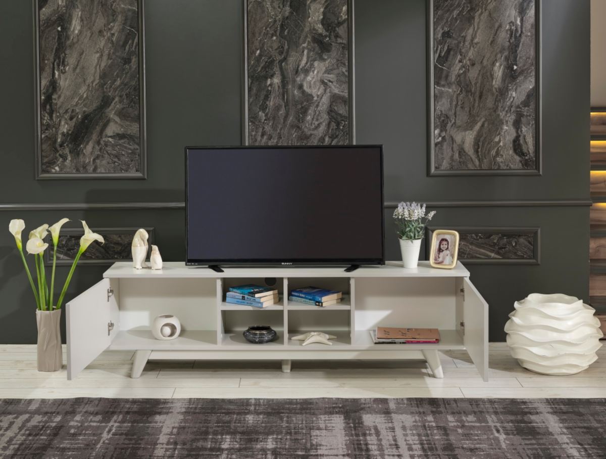 Streamdale Furniture Store Lina Mid Century Modern Tv Stand 2 Door Cabinet 4 Cubby Hole Shelves Tv Unit