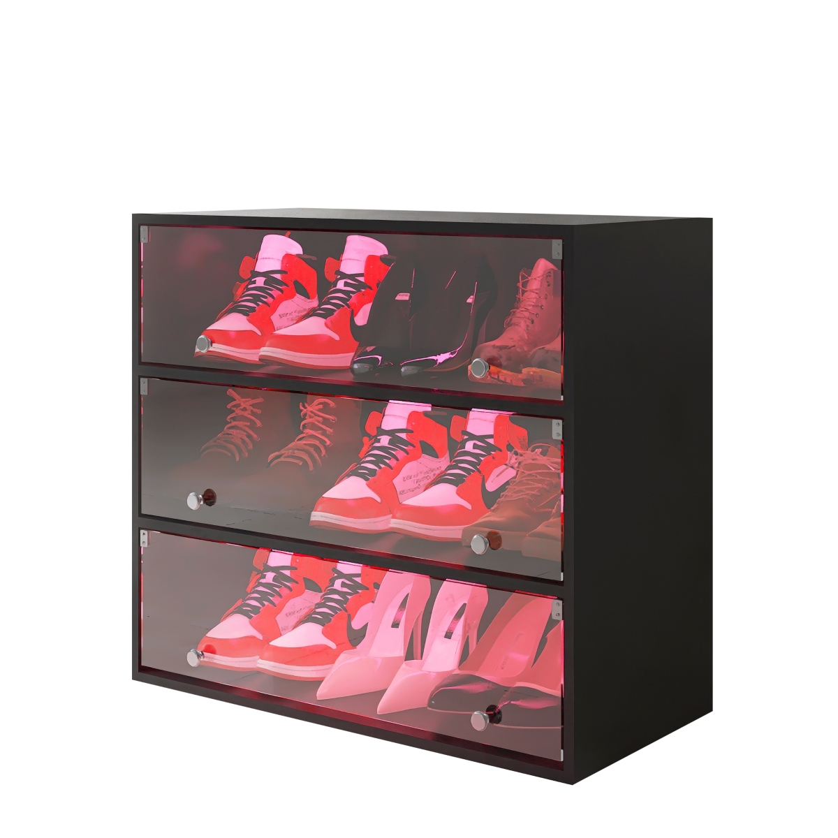 Streamdale Furniture Led Light Shoe Box Three Layers With Glass Doors