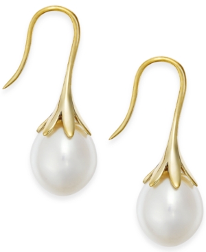 image of Cultured Freshwater Pearl Drop Earrings in 14K Yellow Gold (Also Available in 14k White Gold and 14k Rose Gold)