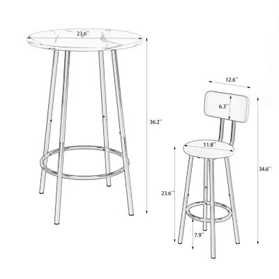 Bar Table, Equipped With 2 Bar Stools, With Backrest And Partition