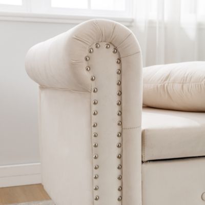 Velvet Chaise Lounge with Storage & Pillow