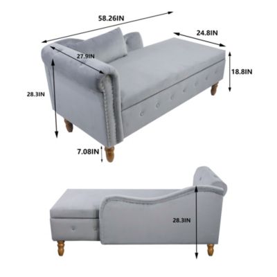 Velvet Chaise Lounge with Storage & Pillow