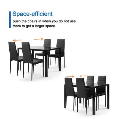  5-Piece Dining Set Glass Table, 4 Leather Chairs