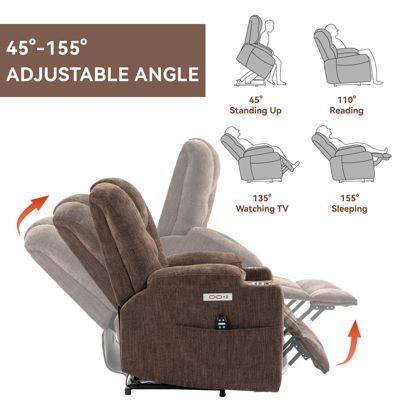 Single Piece Fabric with Heat and USB Ports -  Massage Recliner