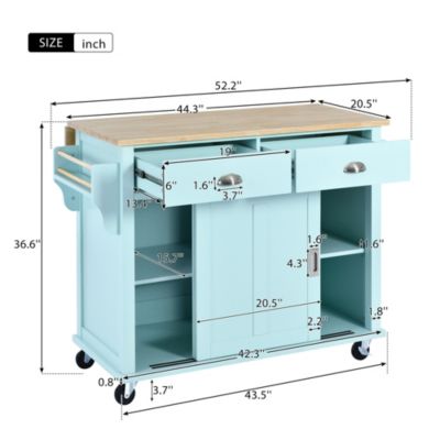 Streamdale Rolling Mint Green Kitchen Cart with Drop-Leaf Countertop