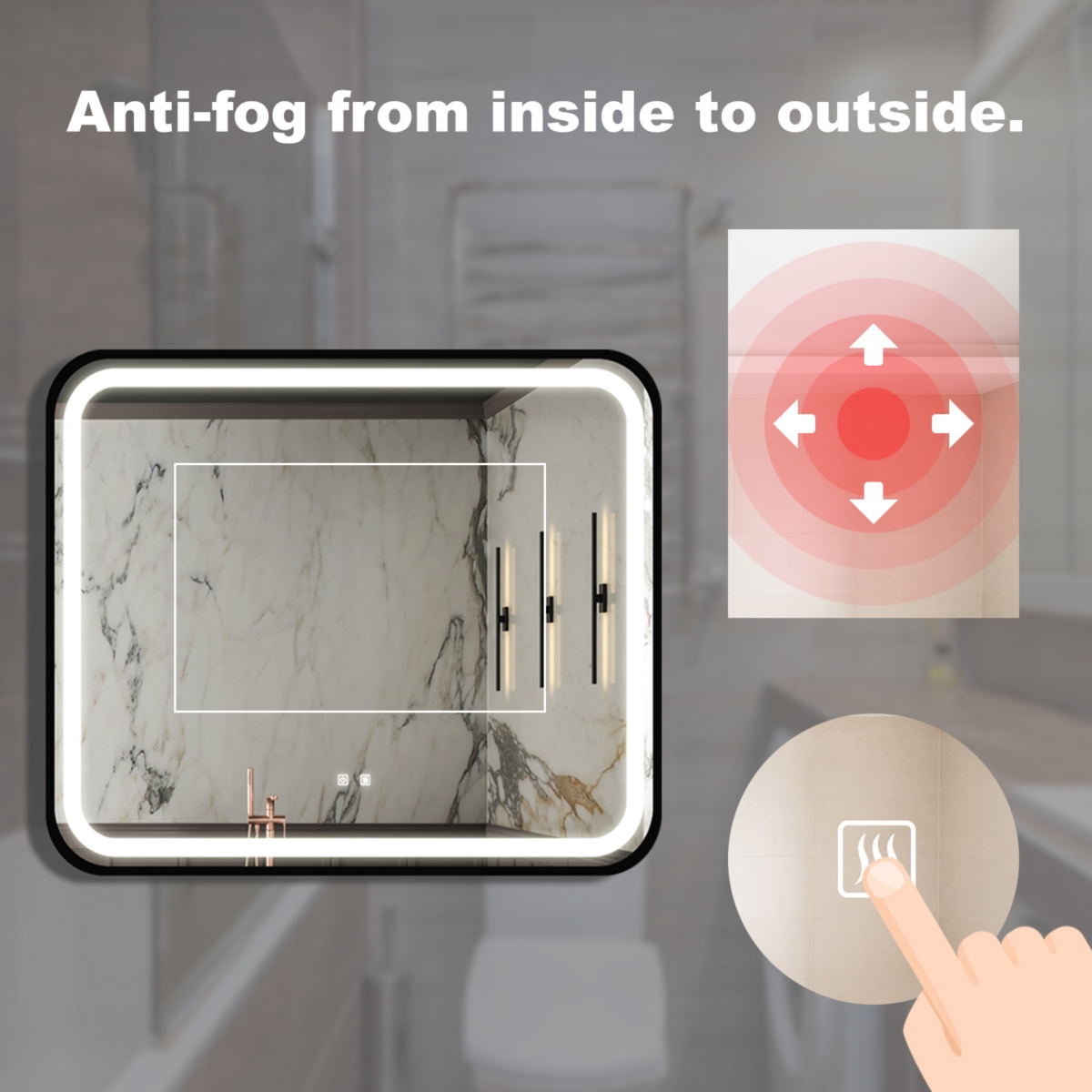 Streamdale Furniture Led Classy Vanity Mirror - 40x32 Inch, Dimmable Touch - Silver+grey