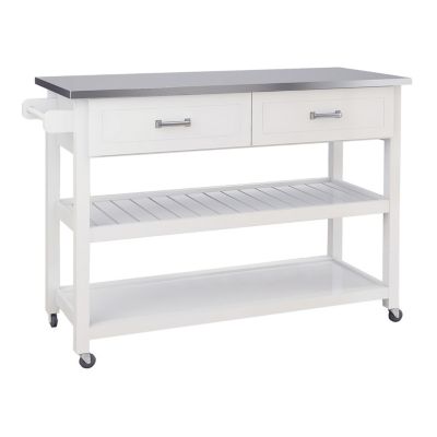 Stainless Steel Tabletop White Kicthen Cart with Two Drawers