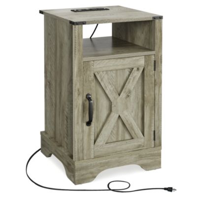 Wood Rustic Farmhouse Charging End Table