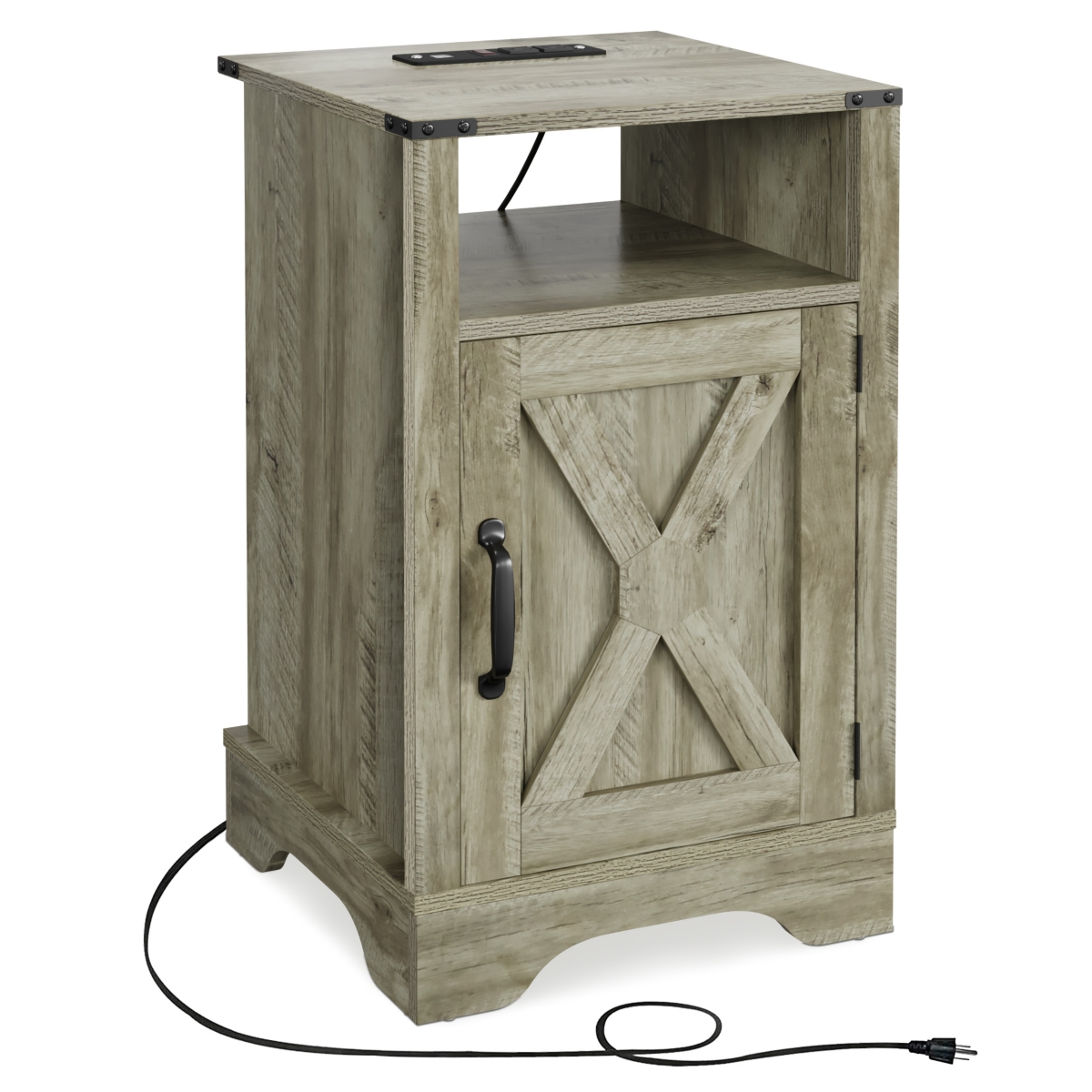 Streamdale Furniture Rustic Farmhouse End Table with Charging Station