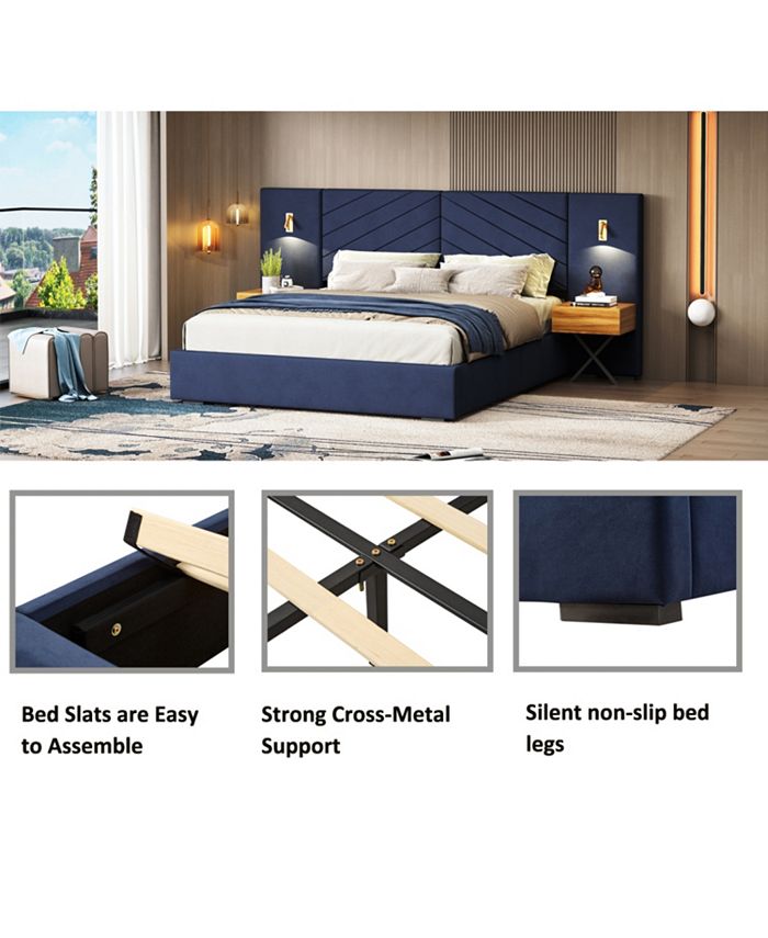 Simplie Fun Royal Blue Velvet Wingback Bed Frame Queen Size Macy's