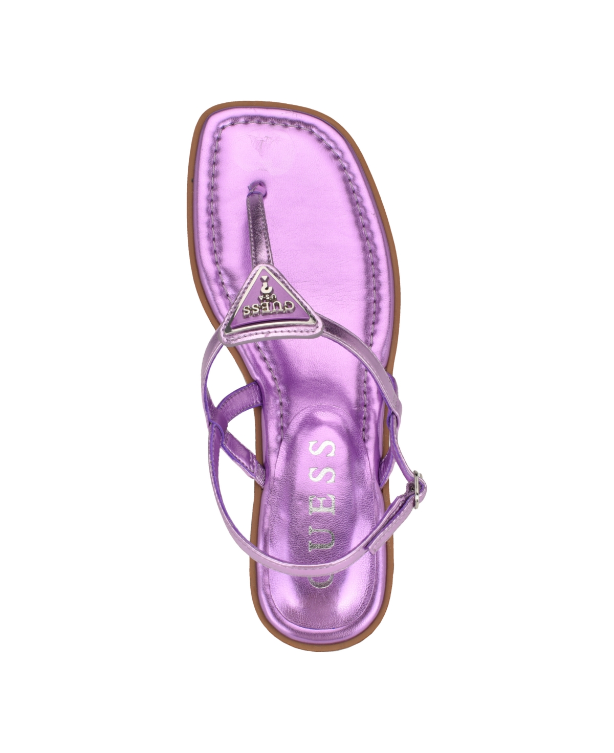 Shop Guess Women's Rainey Logo Sqaure Toe T-strap Flat Sandals In Dark Pink