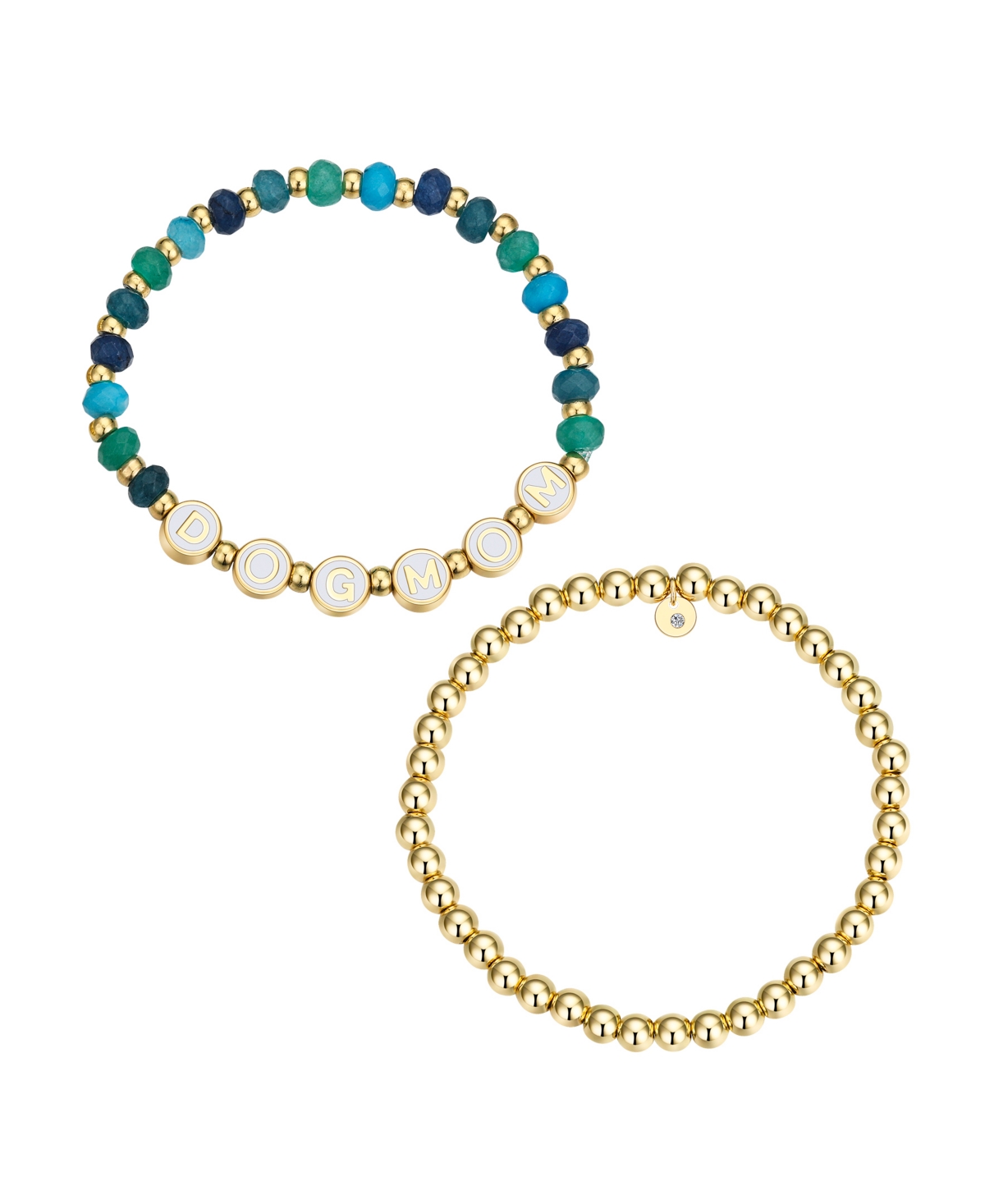 Shop Unwritten Multi Blue Quartz Dog Mom Stone And Beaded Stretch Bracelet Set In Gold