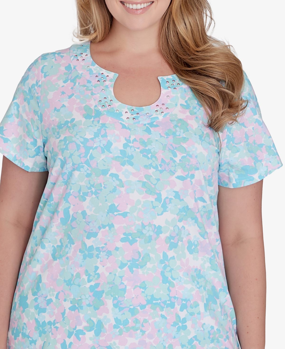 Shop Hearts Of Palm Plus Size Spring Into Action Short Sleeve Top In Mint Multi