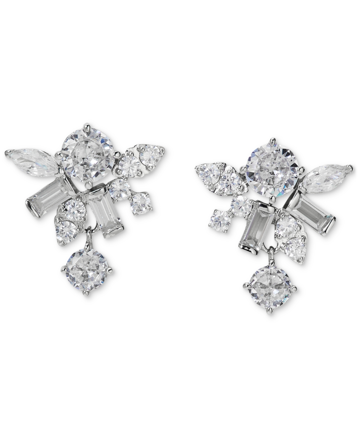 Silver-Tone Mixed Cubic Zirconia Cluster Stud Earrings, Created for Macy's - Rhodium