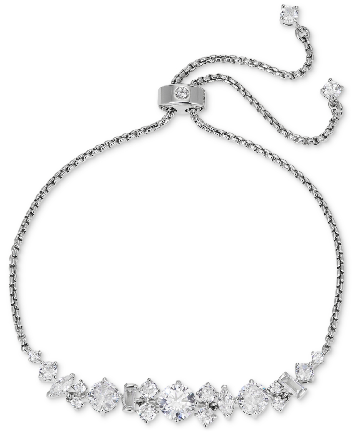 Silver-Tone Mixed Cubic Zirconia Cluster Slider Bracelet, Created for Macy's - Rhodium