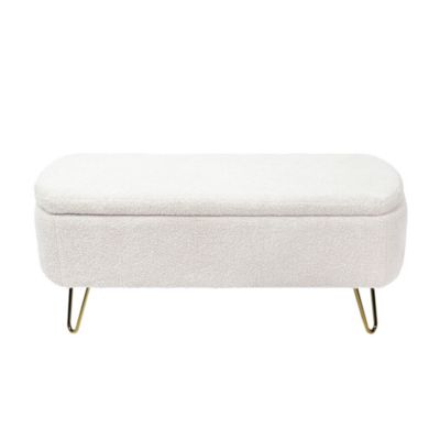 Gold-Legged Faux Fur Storage Ottoman