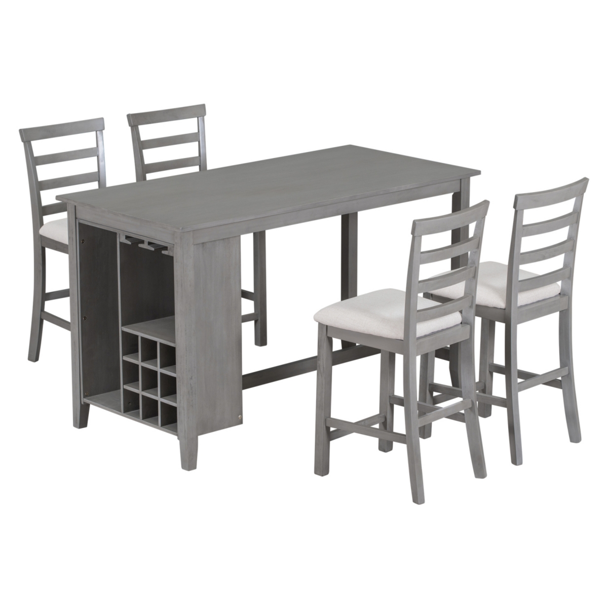 Streamdale Furniture 5-Piece Multi-Functional Rubberwood Counter Height Dining Set With Padded Chairs