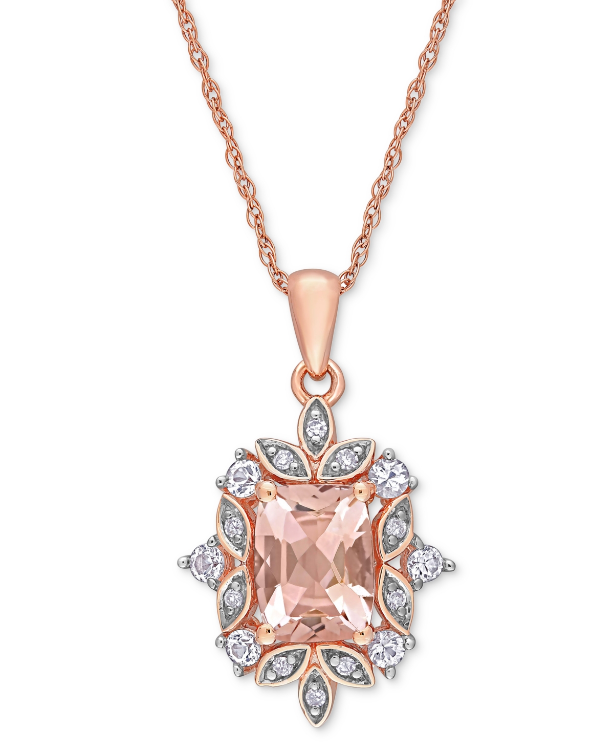 Macy's Morganite (1-1/2 Ct. T.w.), Lab-grown White Sapphire (1/3 Ct. T.w.) & Diamond (1/20 Ct. T.w.) Framed In Morganite