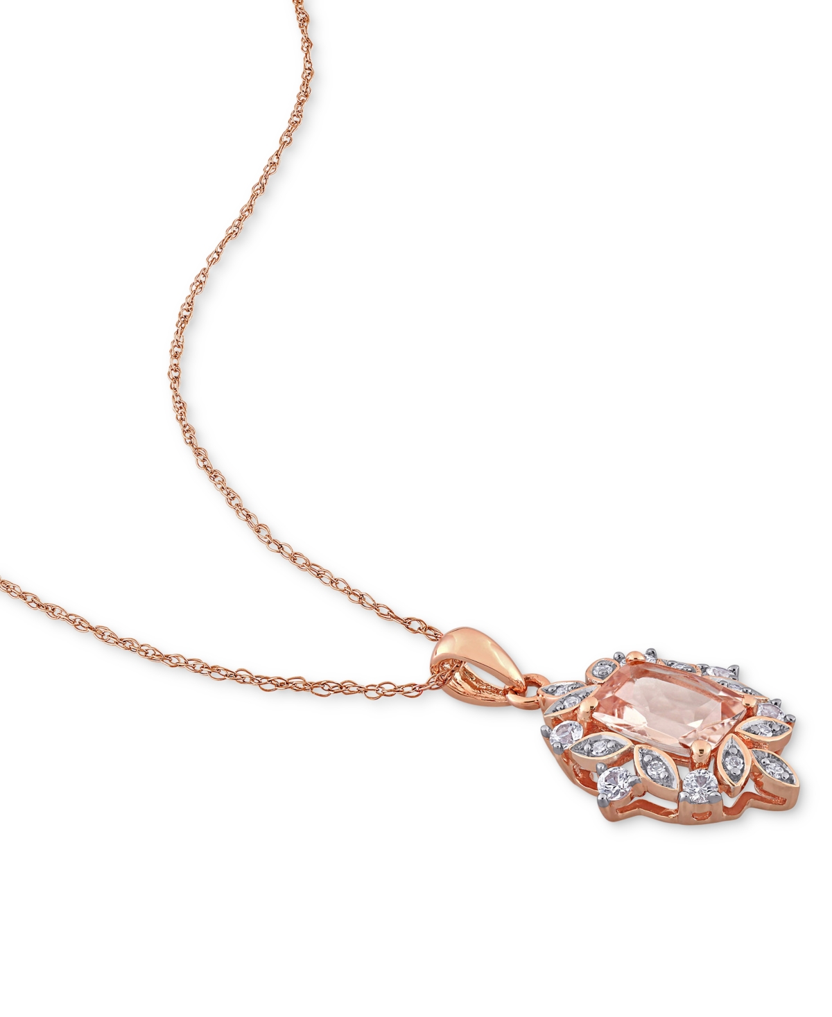 Macy's Morganite (1-1/2 Ct. T.w.), Lab-grown White Sapphire (1/3 Ct. T.w.) & Diamond (1/20 Ct. T.w.) Framed In Morganite
