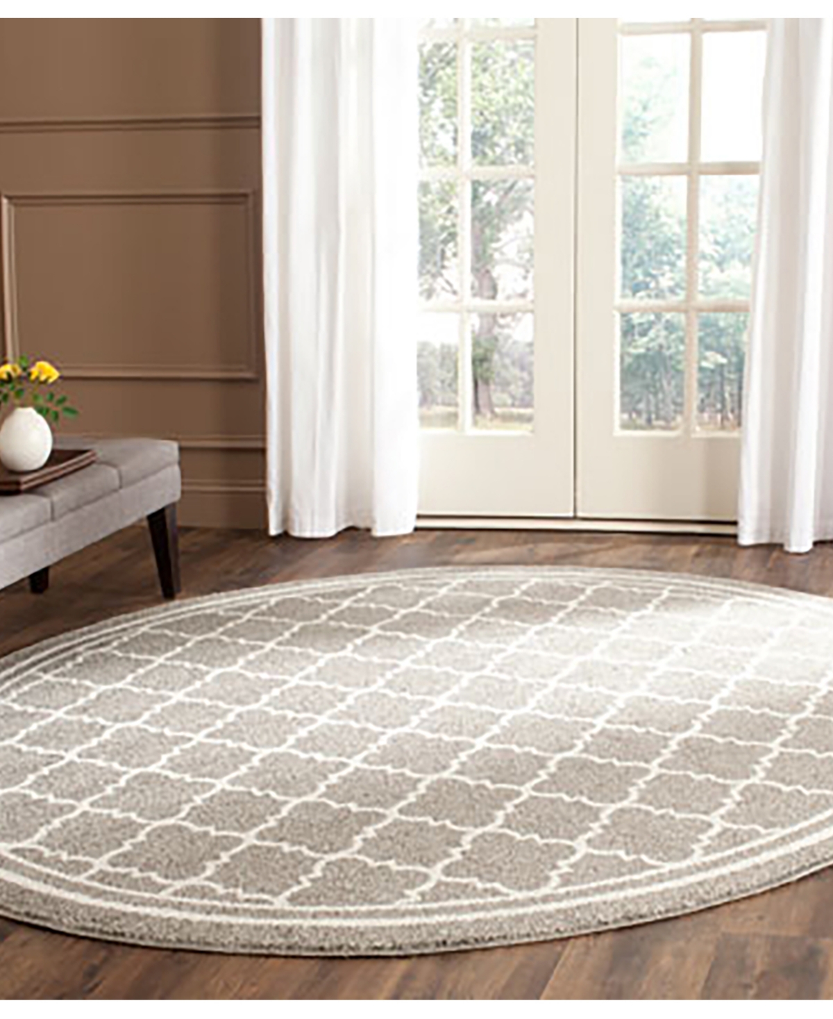 Safavieh Amherst AMT422and Beige Round Area Rug - Dark Gray
