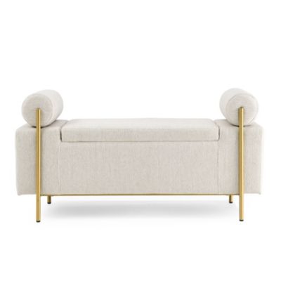Streamdale Beige Linen Storage Bench with Iron Legs