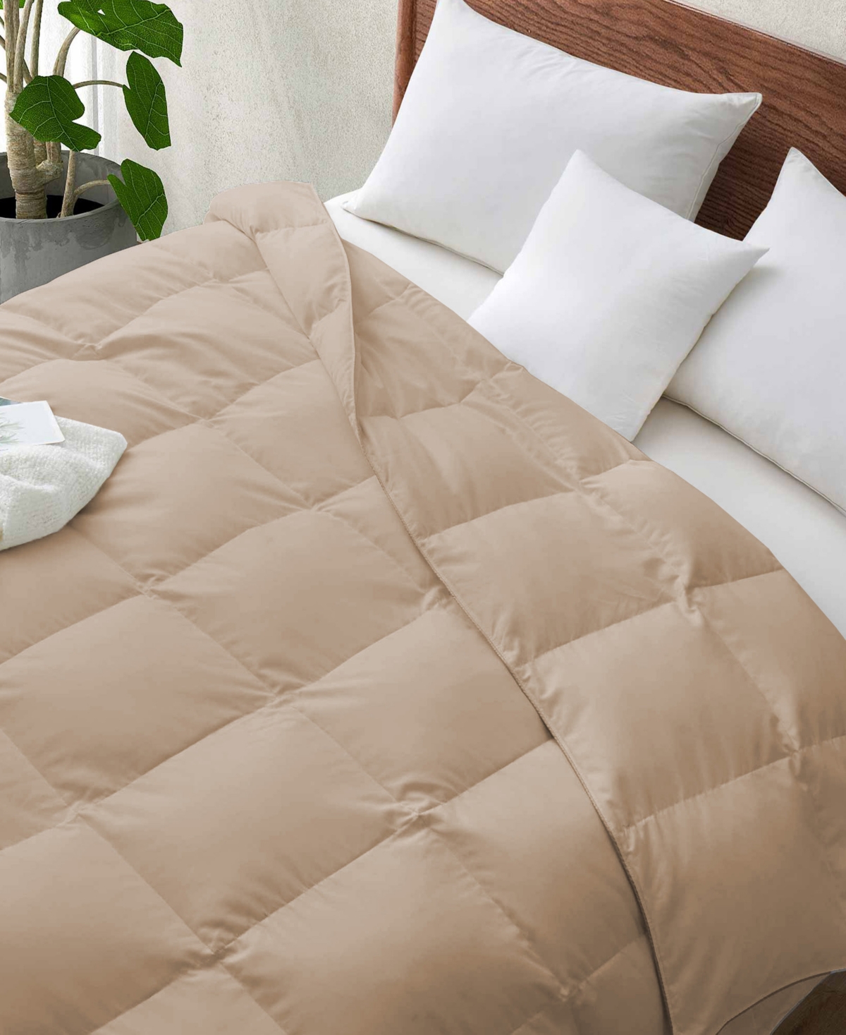 Unikome Lightweight White Goose Down Feather Fiber Comforter, Full/queen In Khaki