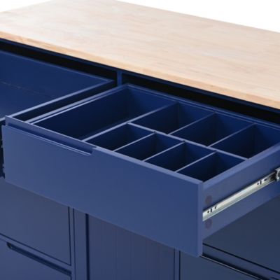 8-Drawer Kitchen Cart with Rubber Wood Countertop