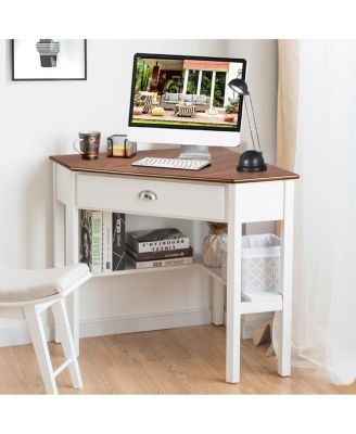 Corner Wooden Computer Desk for Home Office or Study, Compact Laptop Workstation