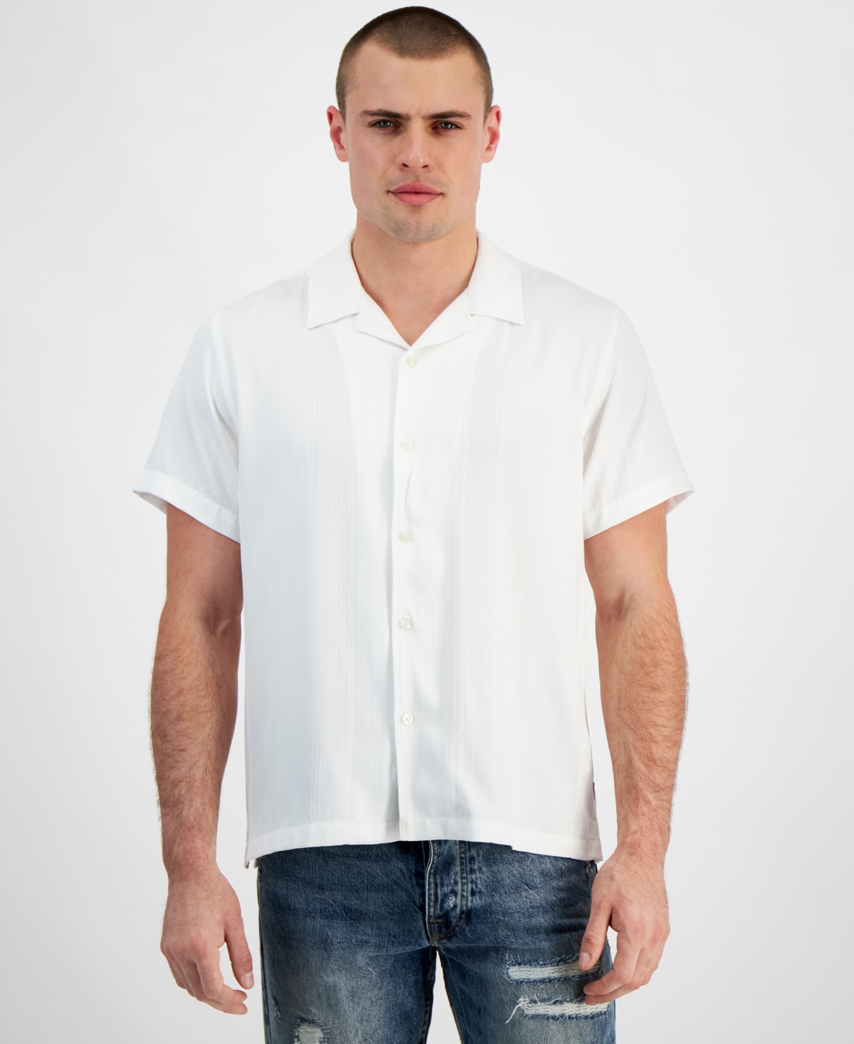 Guess Men's Roma Stripe Shirt In Salt White
