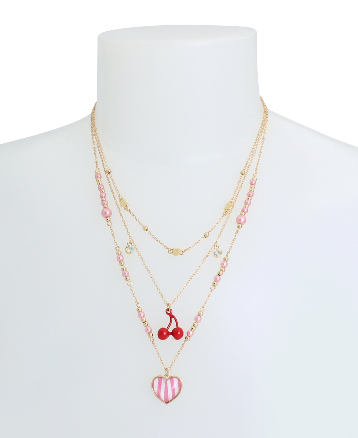 Shop Betsey Johnson Faux Stone Heart Charm Layered Necklace In Pink