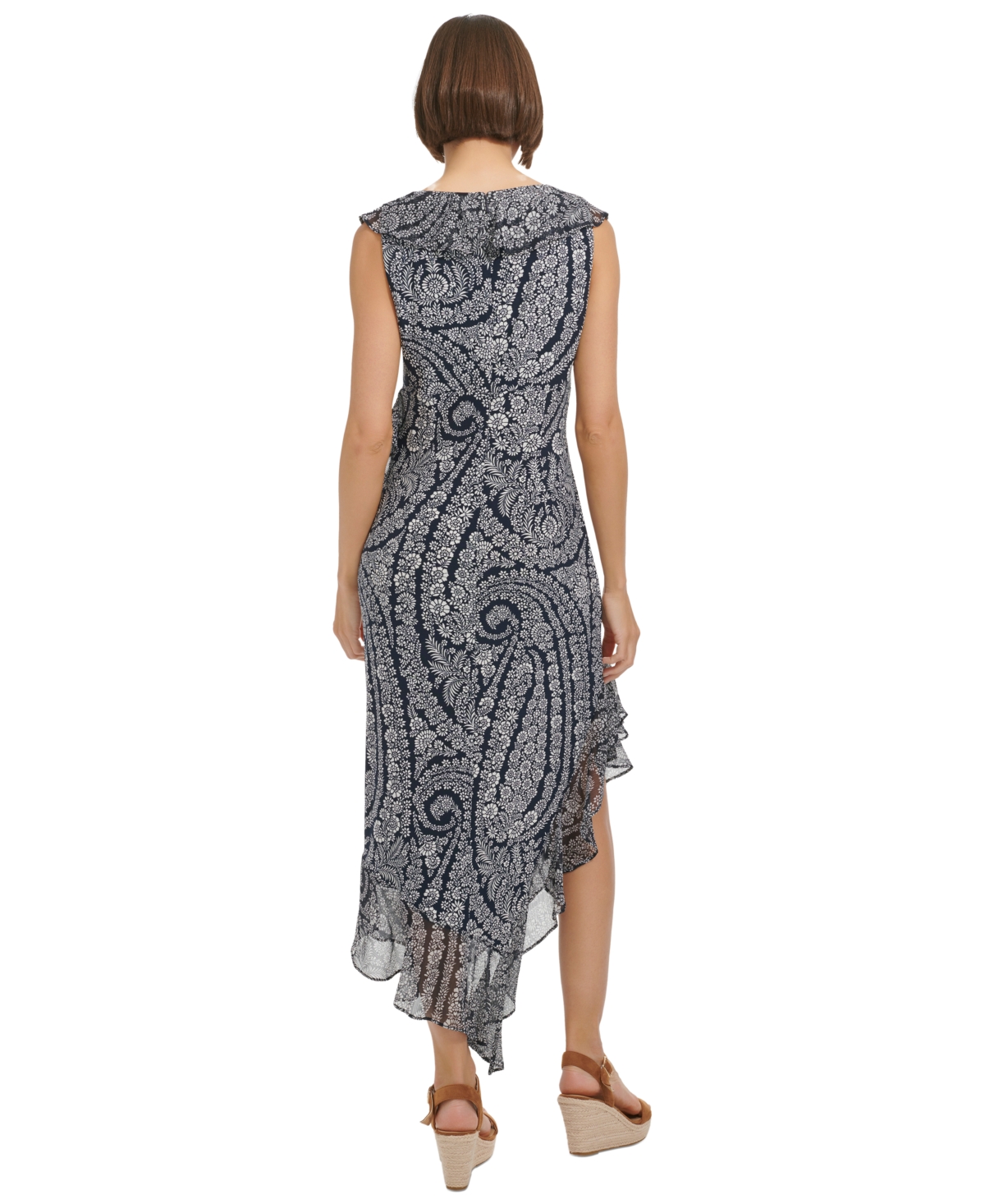 Shop Tommy Hilfiger Women's Floral-print Ruffled Midi Dress In Sky Capt,i