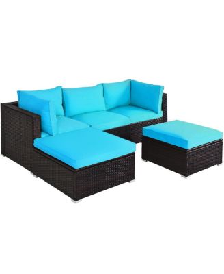 5 Pieces Patio Sectional Rattan Furniture Set with Ottoman Table