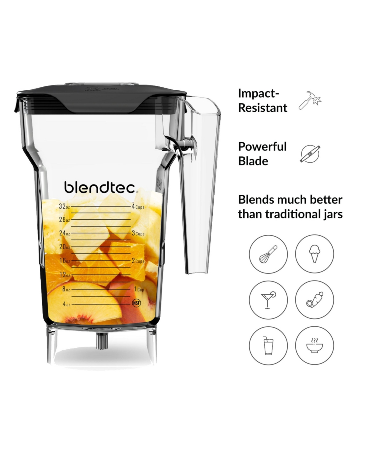 Blendtec 75 oz FourSide Jar - Four-Sided Replacement Blender Jar - Compatible with Most Blenders - 32 oz Blending Capacity - Clear