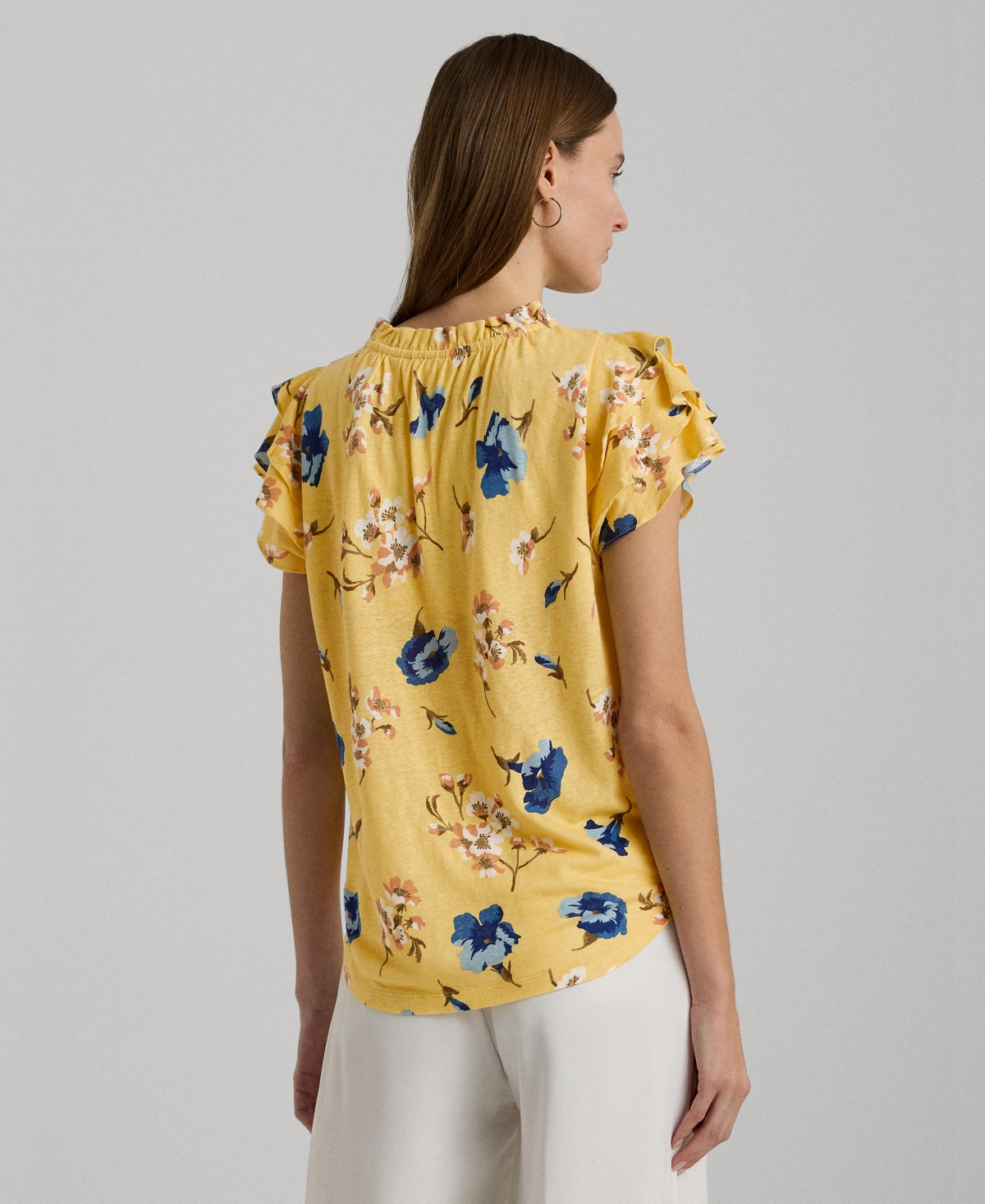 Shop Lauren Ralph Lauren Women's Tie-neck Flutter-sleeve Top In Yellow