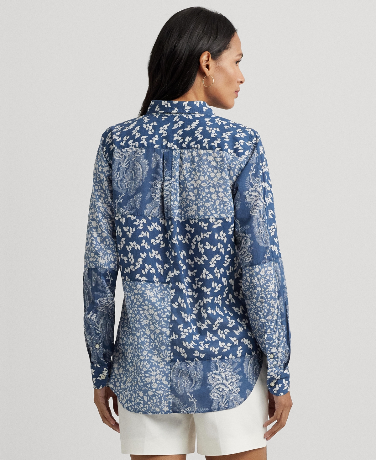 Shop Lauren Ralph Lauren Women's Patchwork Floral Shirt, Regular & Petite In Blue