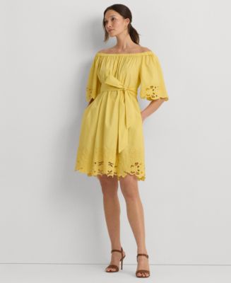 Lauren Ralph Lauren Women's Cotton Off-The-Shoulder Dress - Macy's