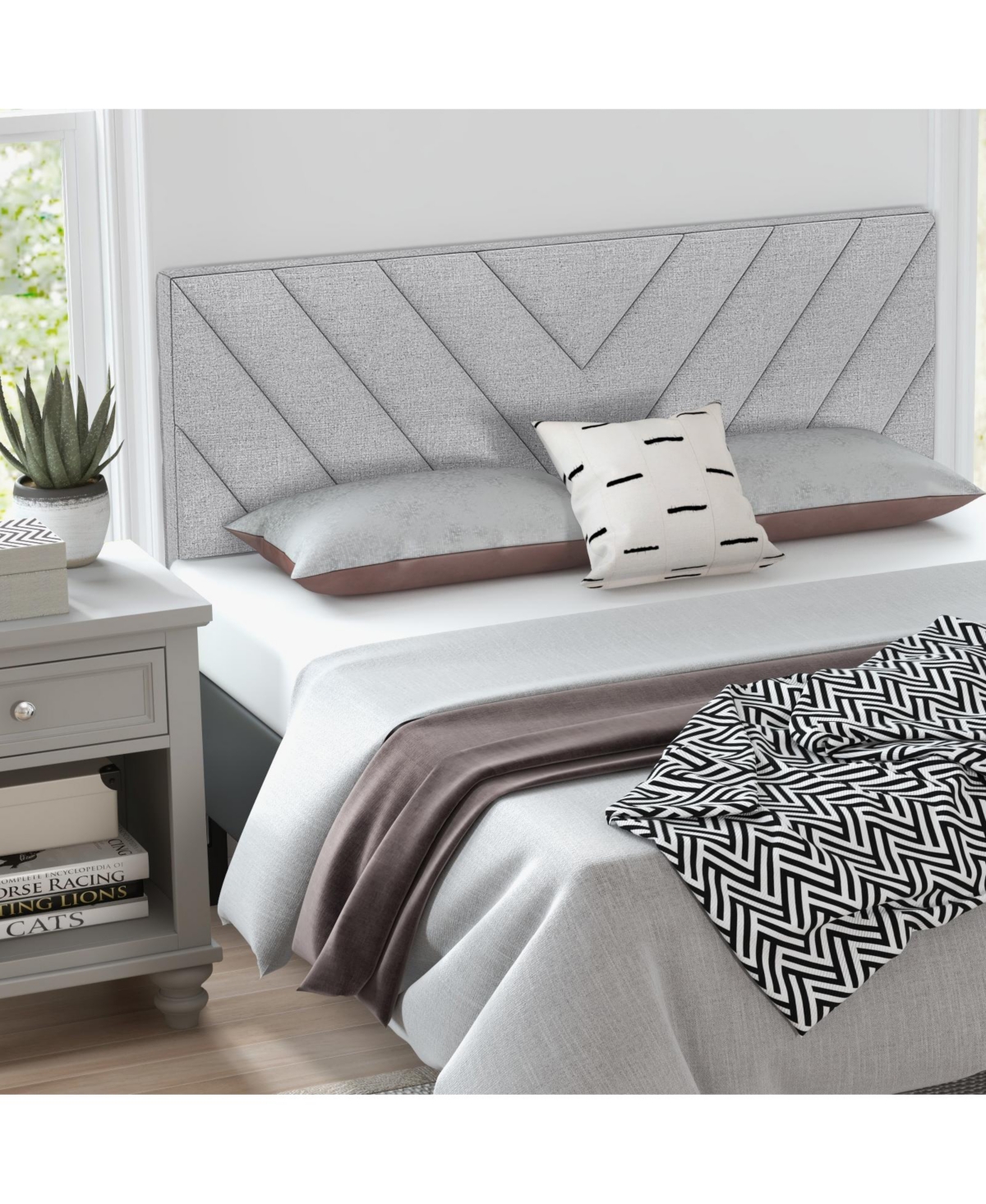 Slickblue Linen Upholstered Headboard for Full and Queen Size Bed Frames