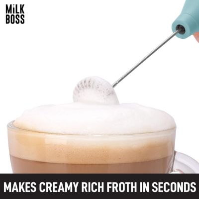 Milk Boss Portable Milk Coffee Frother Handheld Whisk Mixer with 16-Piece Stencils