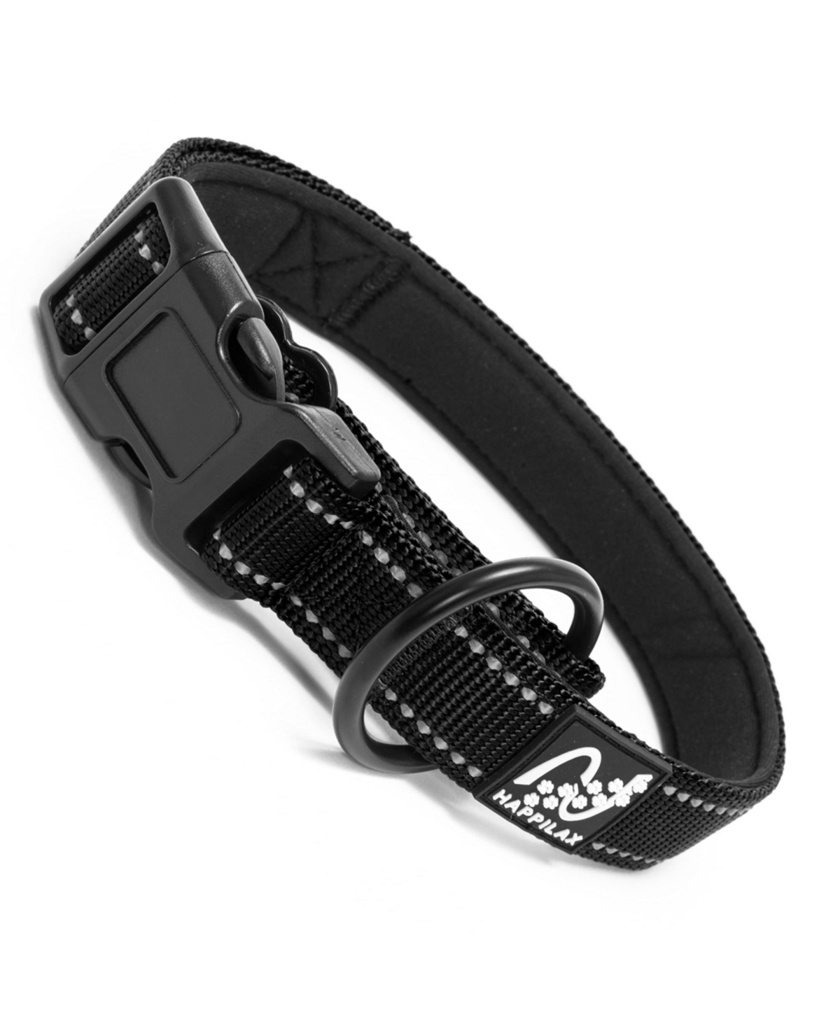 Reflective Padded Adjustable Dog Collar with Strain Relief for Dogs - Black