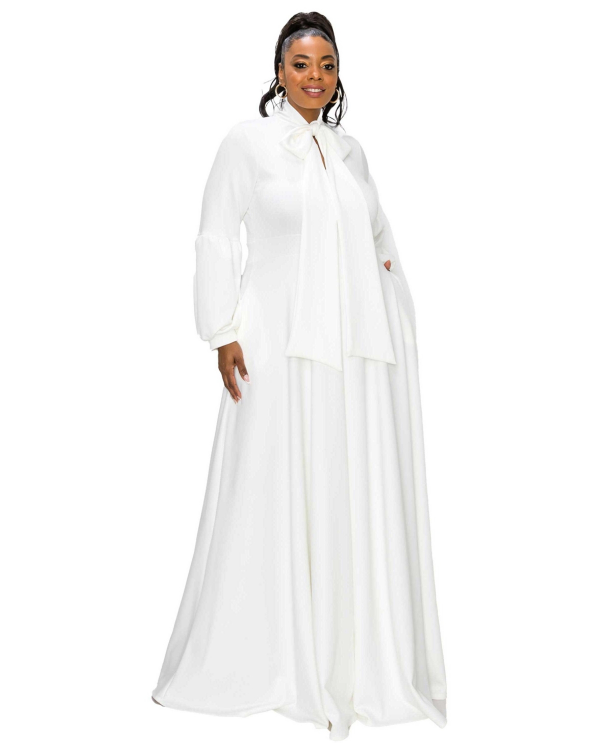 L I V D Plus Size Bella Donna Dress with Ribbon and Bishop Sleeves
