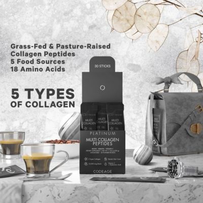 Multi Collagen and Biotin 10,000 mcg + Vitamin C, B6 & D3, Keratin, Hyaluronic Acid, Amino Acids, 5 Types Collagen – 30 Powder Packets